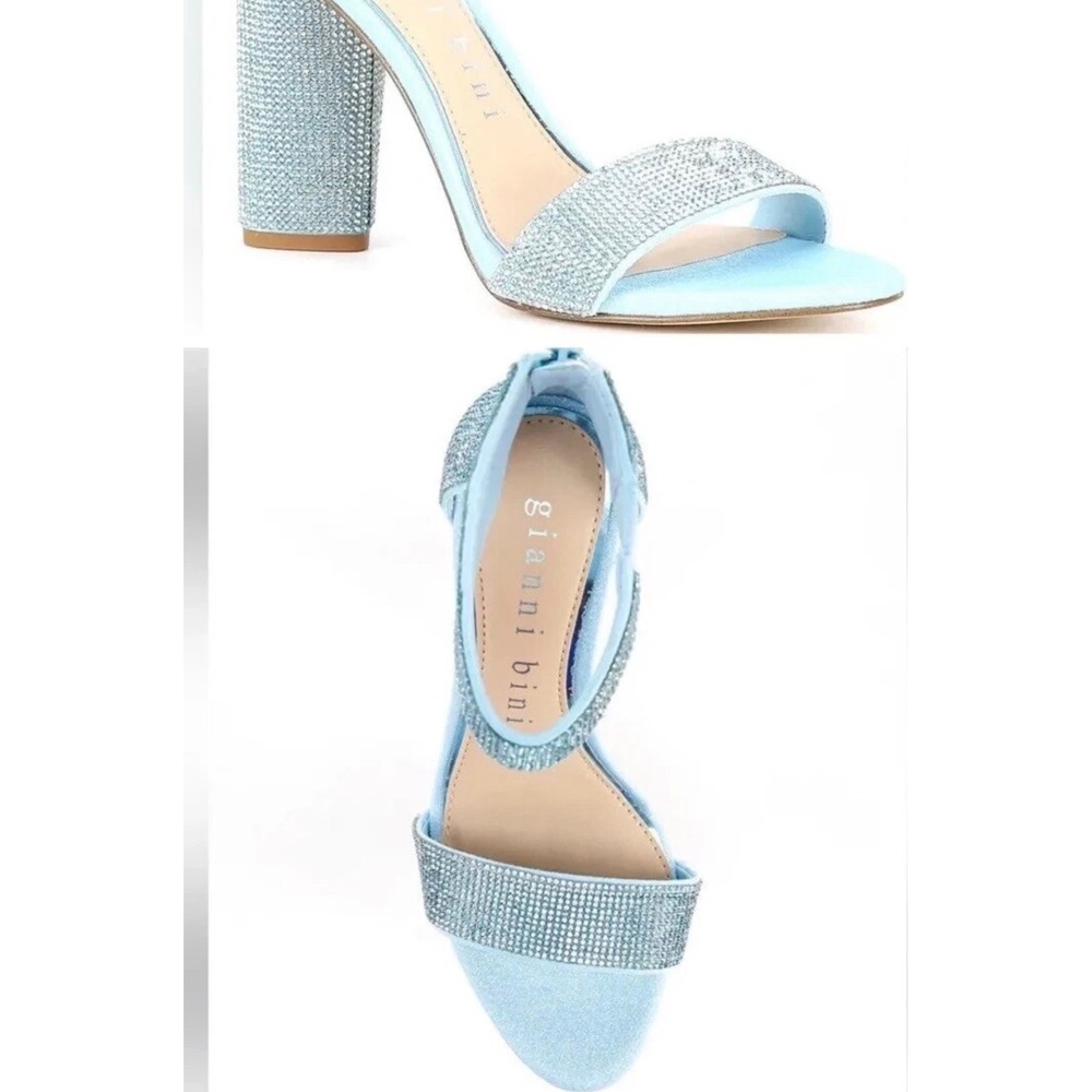 Gianni Bini Womens Sky Blue Rhinestone Block Heel Ankle Strap Sandals Size 10 - Picture 2 of 15